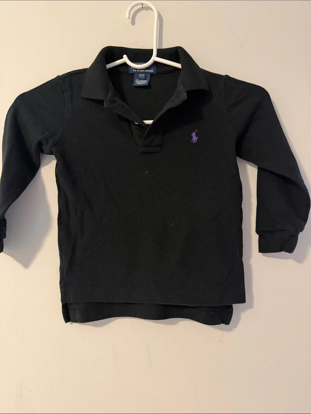 Ralph Lauren Black Long-Sleeve Polo with Purple Pony